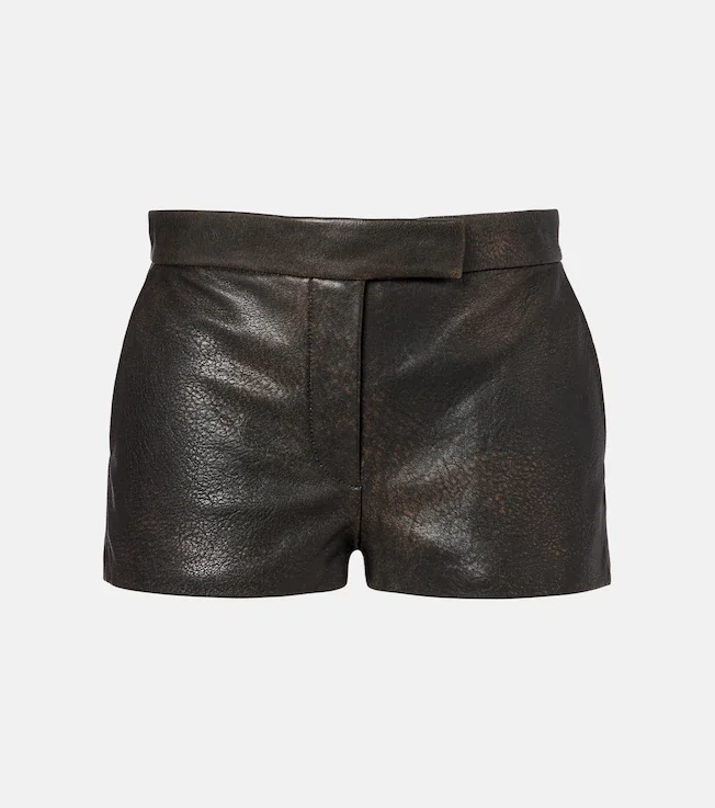 Low-rise leather micro shorts