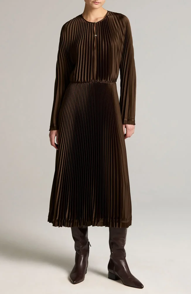 Pleated Long Sleeve Dress