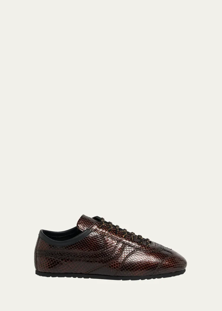 Dustin Snake-Embossed Leather Retro Sneakers