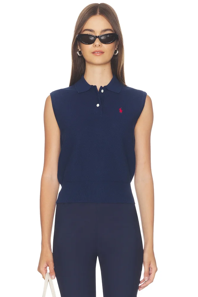 Sleeveless Polo Knit Collar Pullover