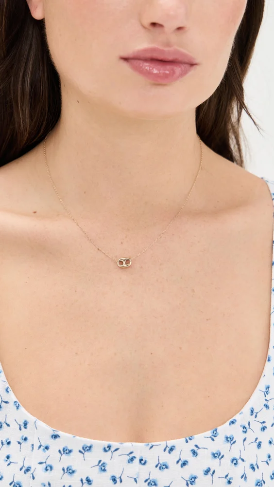 14k Gold Large Puffed Mariner Link Necklace