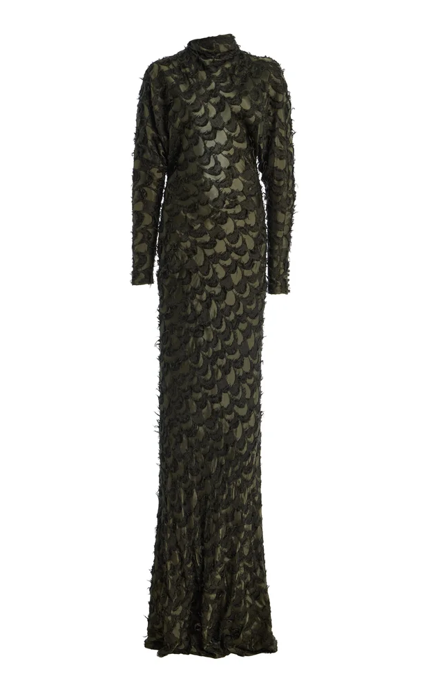Aberdeen Textured Silk-Wool Maxi Dress