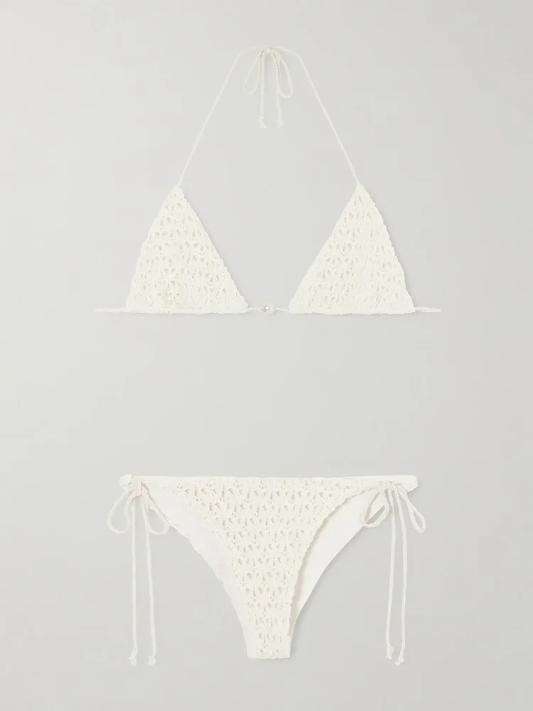 Pearl crocheted cotton triangle bikini