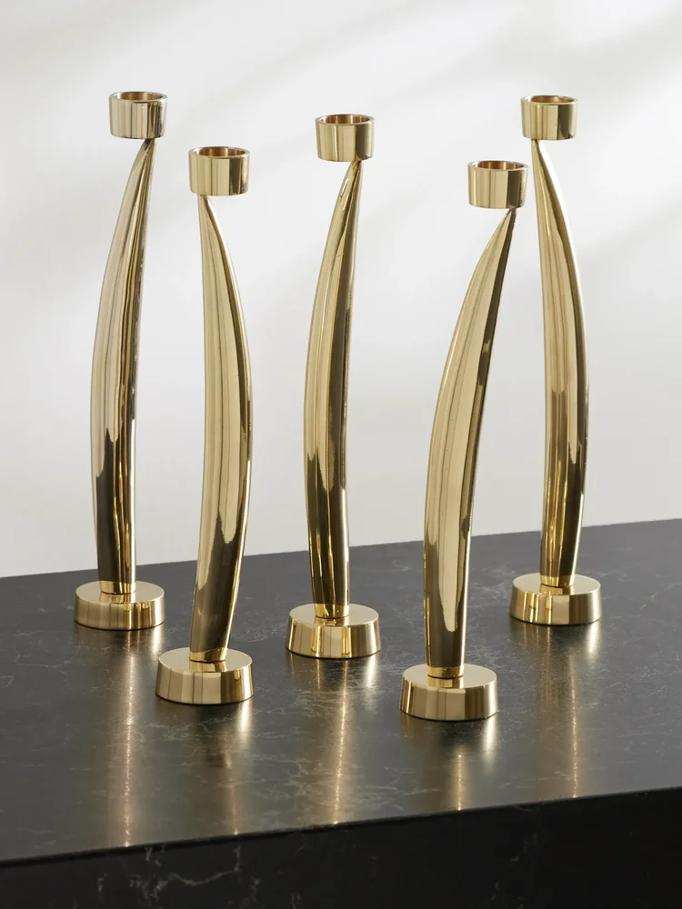Leaf set of five gold-tone brass candleholders