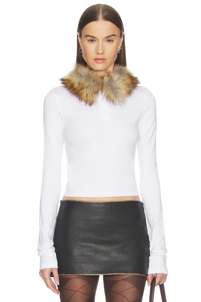 Faux Fur Collar T-shirt