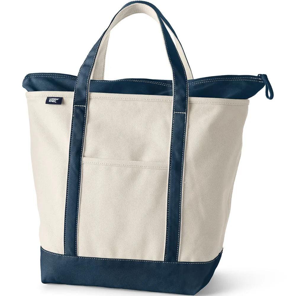 Large 5 Pocket Zip Top Canvas Tote Bag
