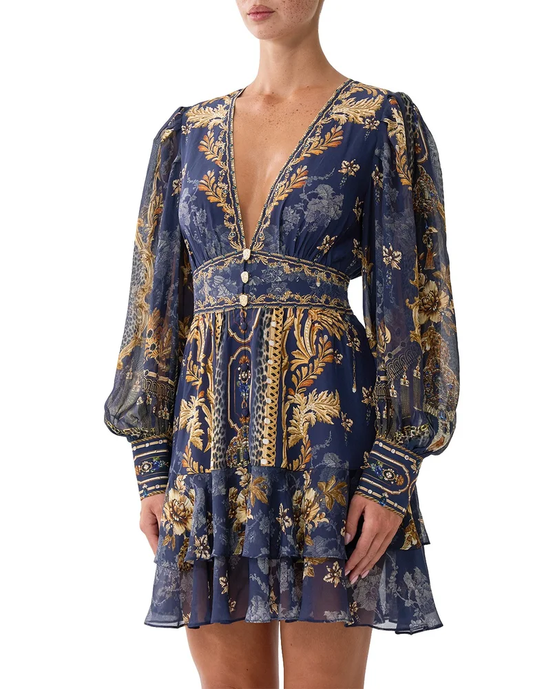 Printed Silk Button Front Dress