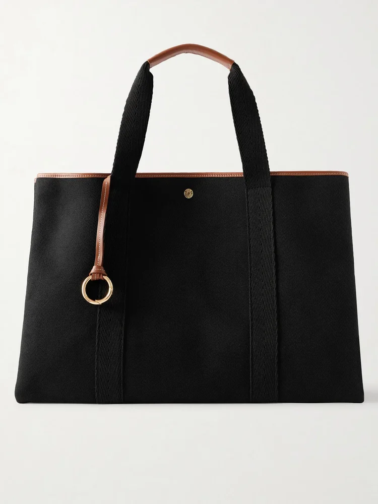 Traversée large leather-trimmed herringbone canvas tote