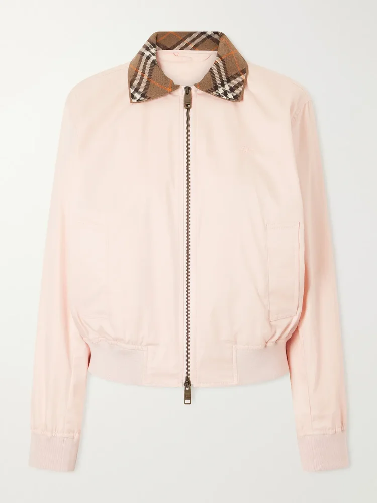 Hayfield knitted check-trimmed cotton-poplin bomber