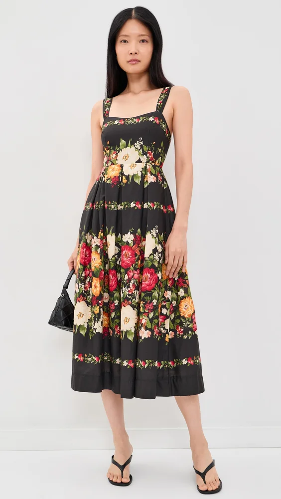 Floral Print Sweatheart Neck Midi Dress