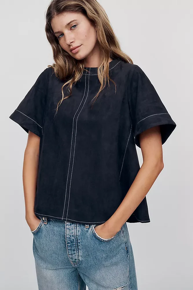 anthropologie Emmy Faux-Suede Swing Blouse by Maeve