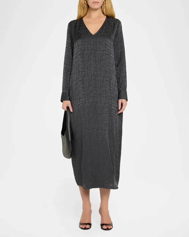 Matte & Shiny Silk Oval Midi Dress