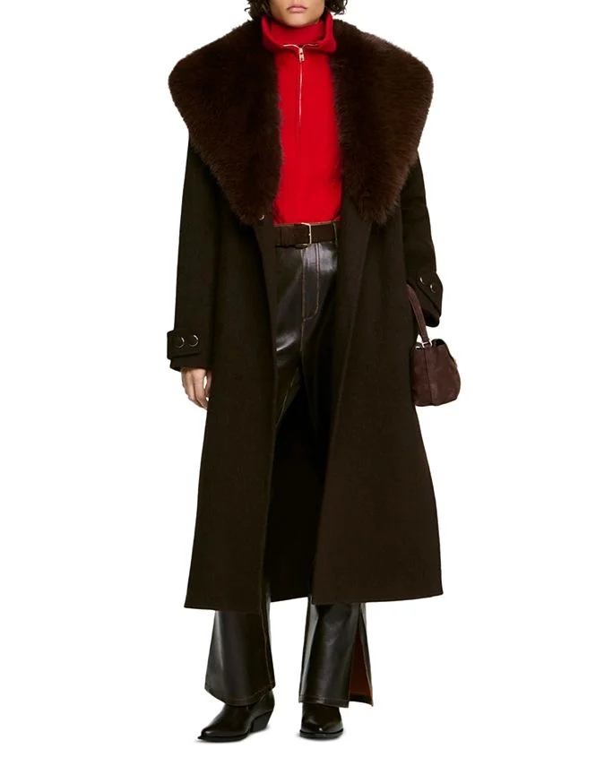 Gustave Faux Shearling Collar Robe Coat