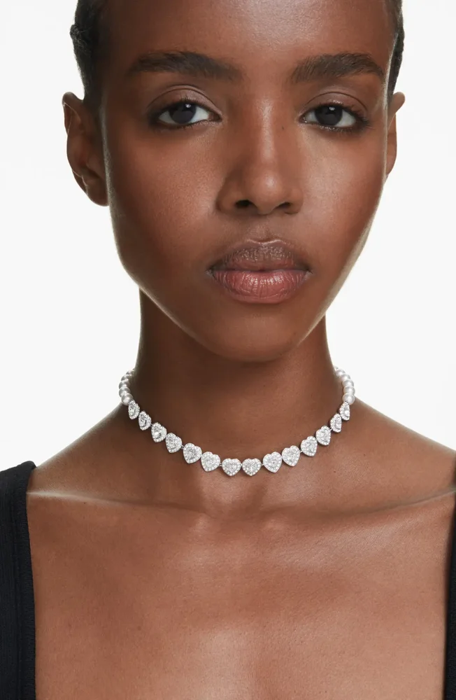 x Ariana Grande Angelic Crystal Heart & Faux Pearl Choker Necklace