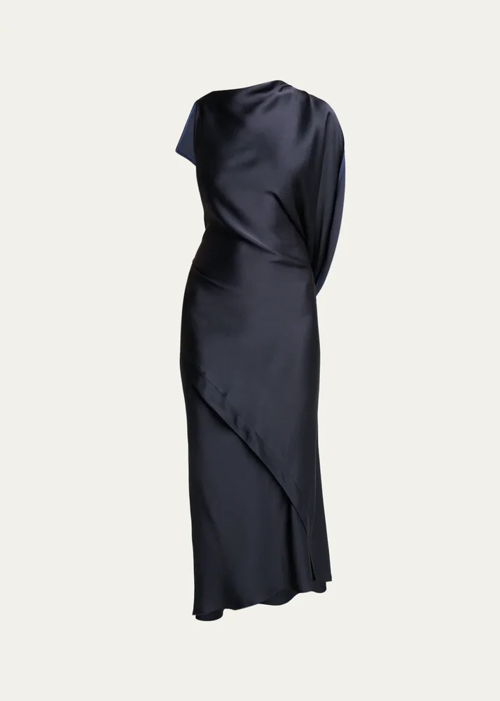 Kyra Satin Asymmetric Midi Dress