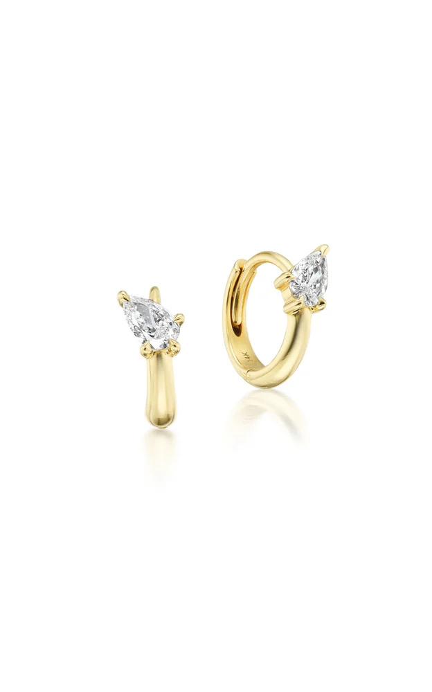 14K Yellow Gold Bias Edge Huggies