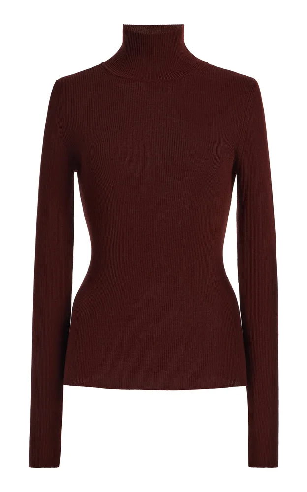 Wool Rib-Knit Mock-Neck Sweater