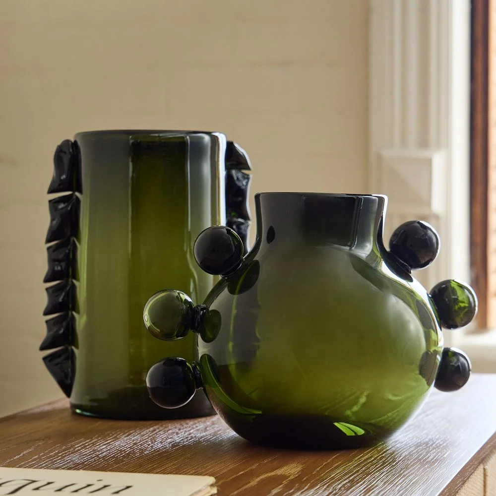 Jade Artisanal Glass Vase, 8.2 in