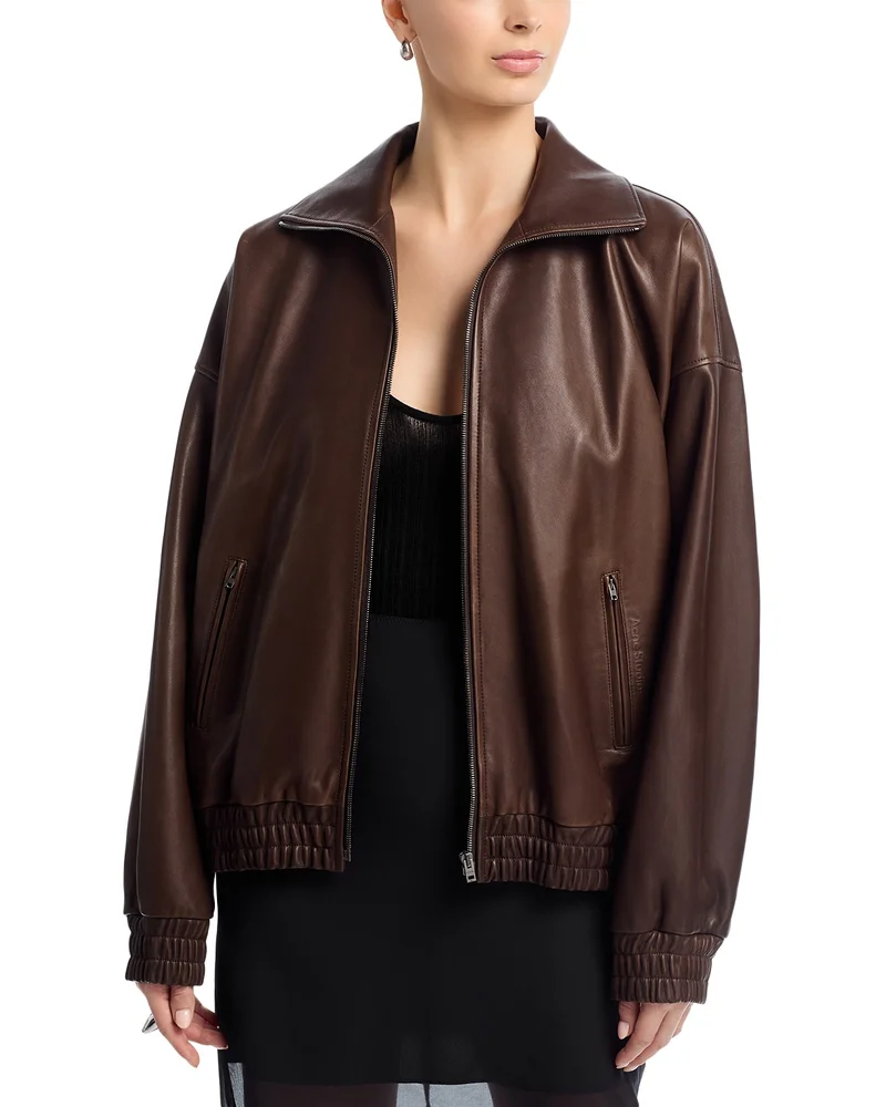 Leather Funnel Neck Jacket