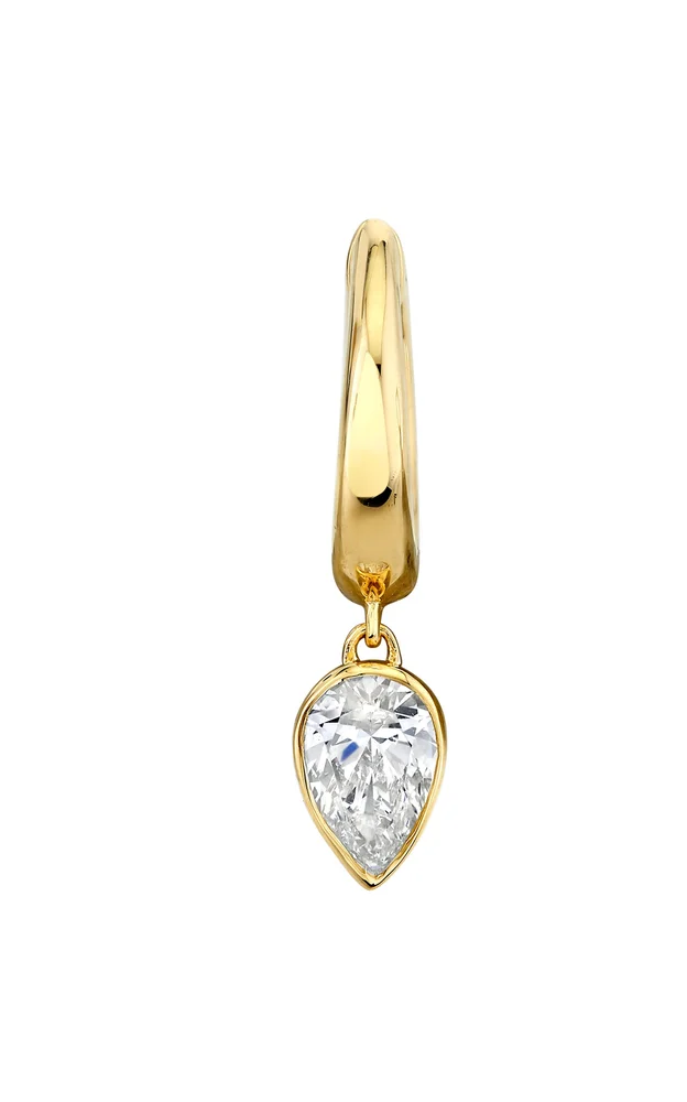 18K Yellow Gold Diamond Single Huggie Earrings