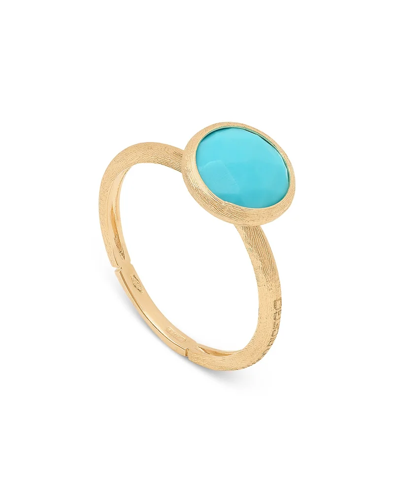 18K Yellow Gold Jaipur Color Small Turquoise Bezel Ring