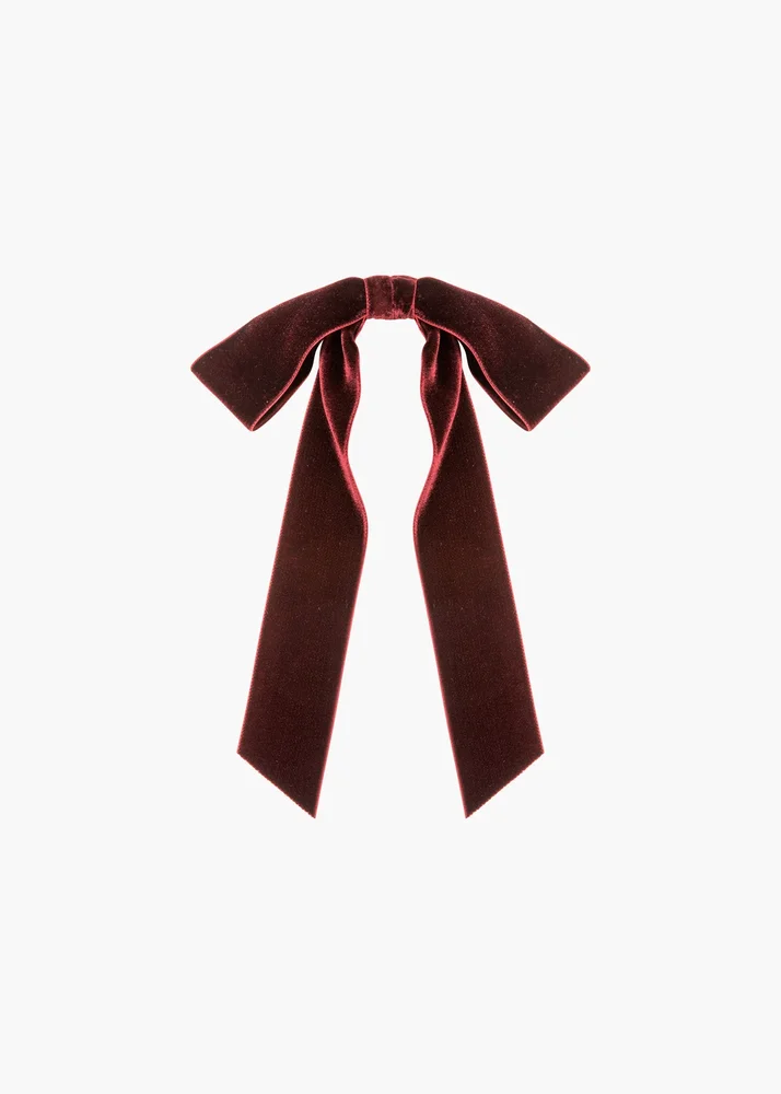 Adley Velvet Bow Barrette in Pinot