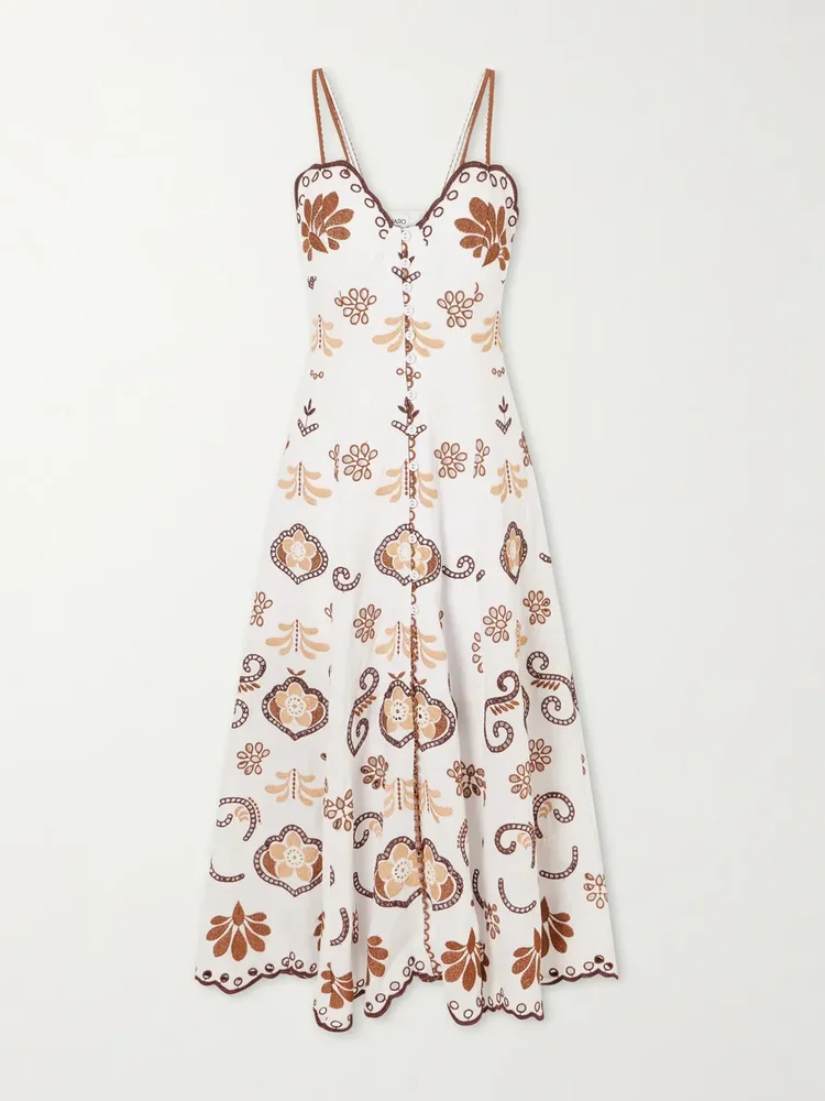Lorina broderie anglaise cotton-blend midi dress