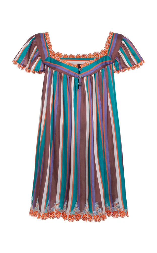 Niona Striped Lace-Trim Mini Dress