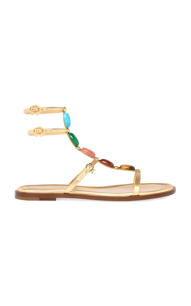 Shanti Beaded Metallic-Leather Sandals