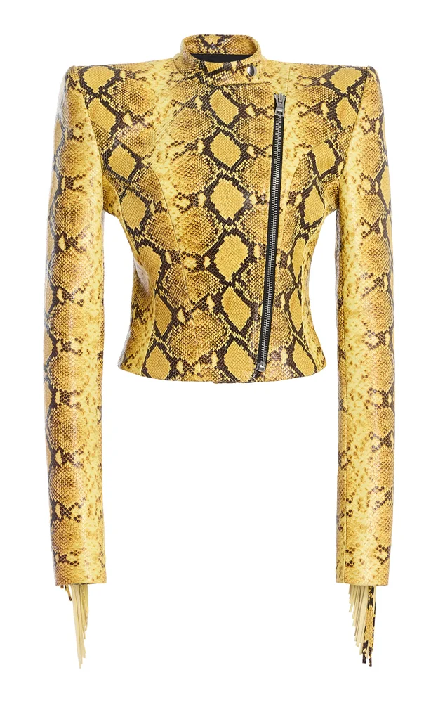Fringe-Detailed Leather Jacket