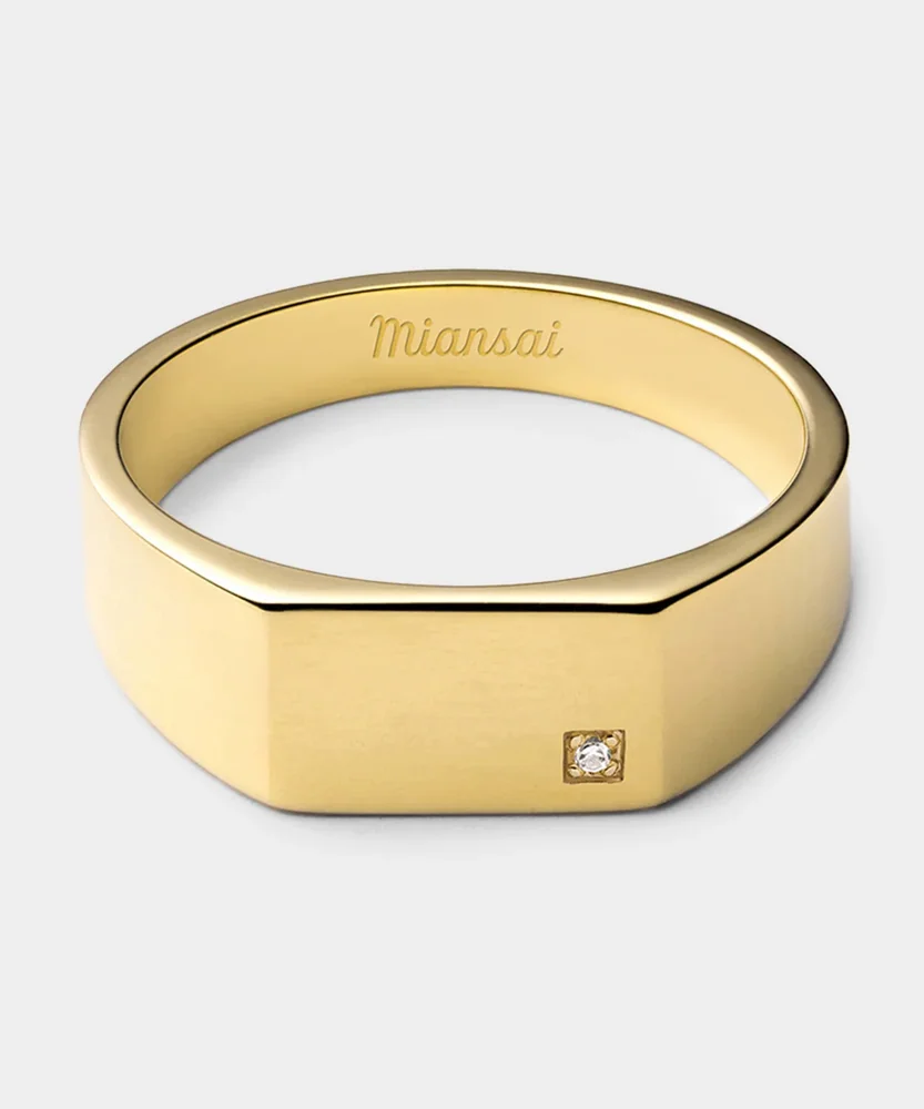 Gold Geo Signet Ring with Diamond