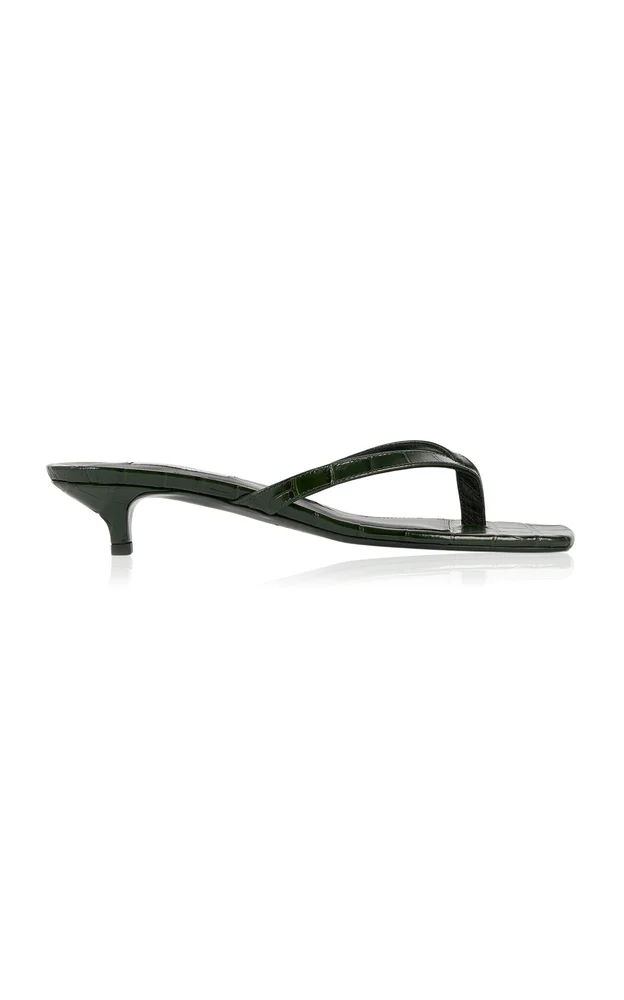 Croc-Embossed Leather Flip-Flop Sandals