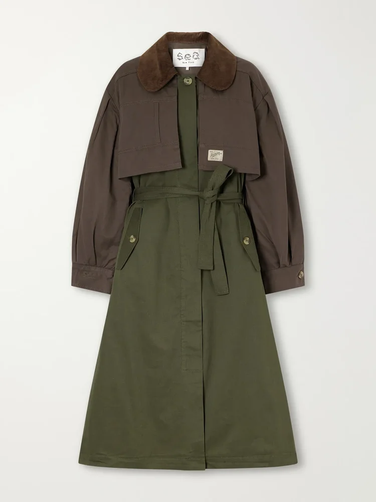 Tristan corduroy-trimmed cotton trench coat