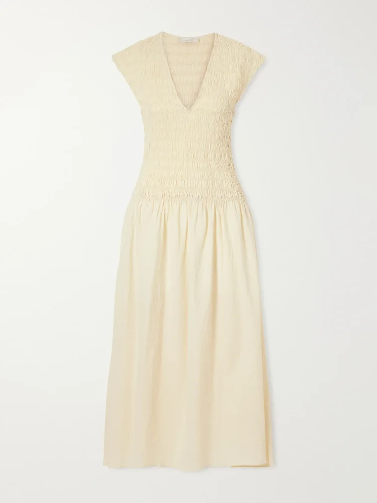 Carmen shirred cotton midi dress