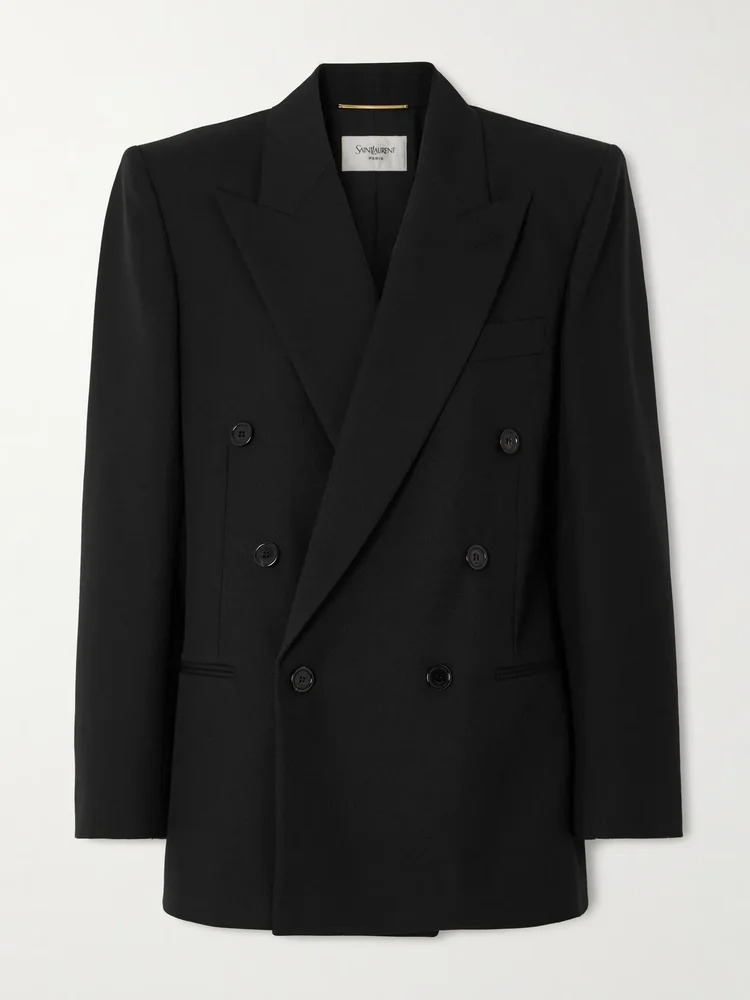 Double-breasted grain de poudre wool blazer