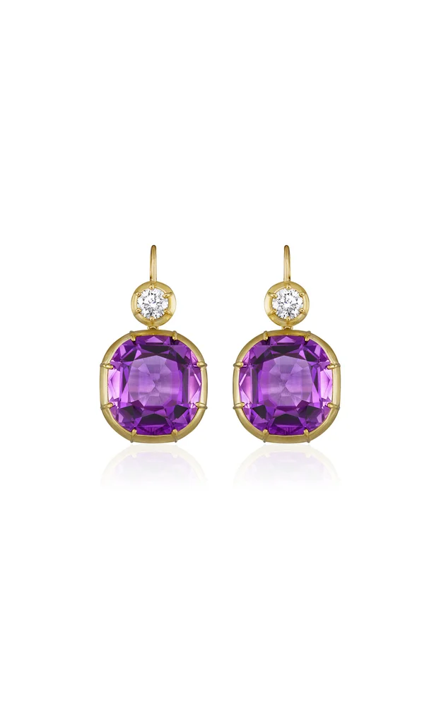 Imperial 18K Yellow Gold Amethyst, Diamond Earrings