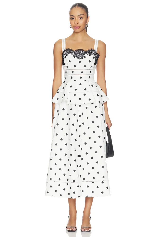 White Polka Dot Linen Midi Dress