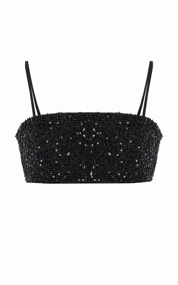 Tori Sequined Cotton Crop Top