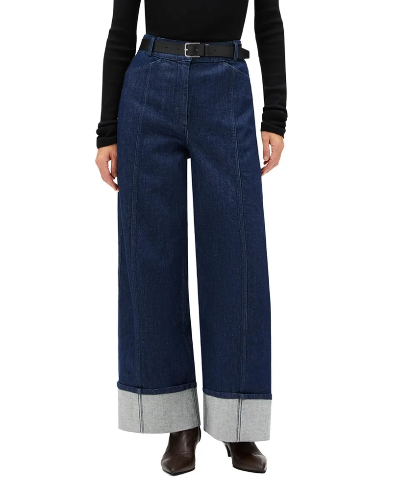 Cuffed Denim in Dark Rinse Blue