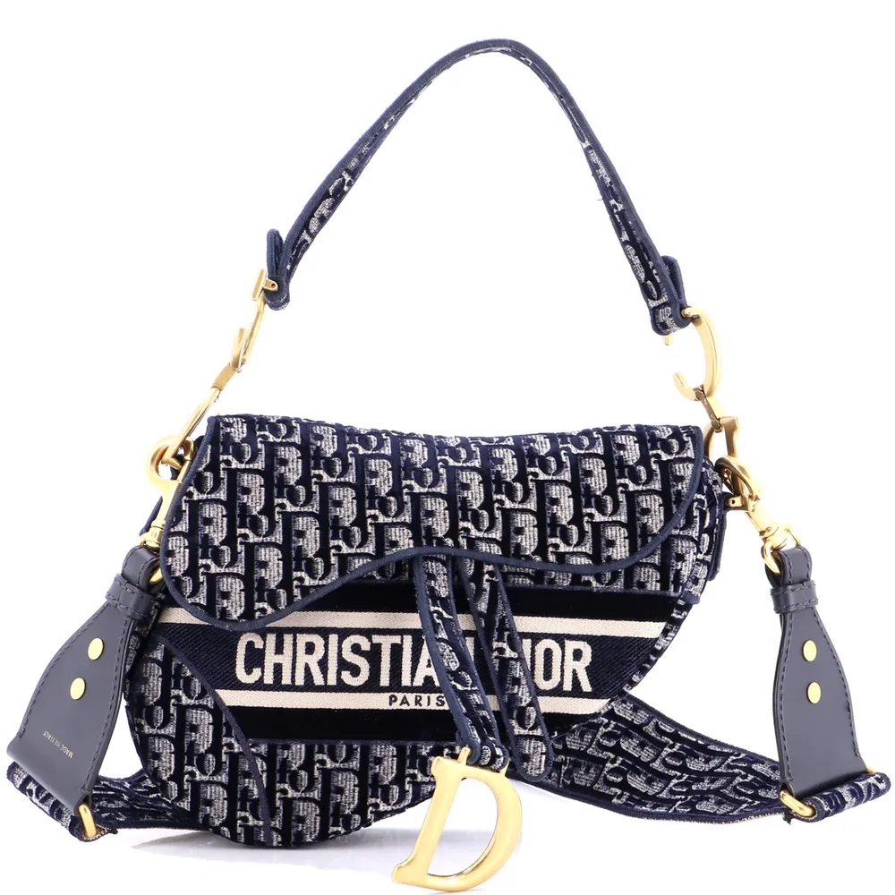 Dior Saddle Handbag with Strap Oblique Canvas with Leather Medium, Blue