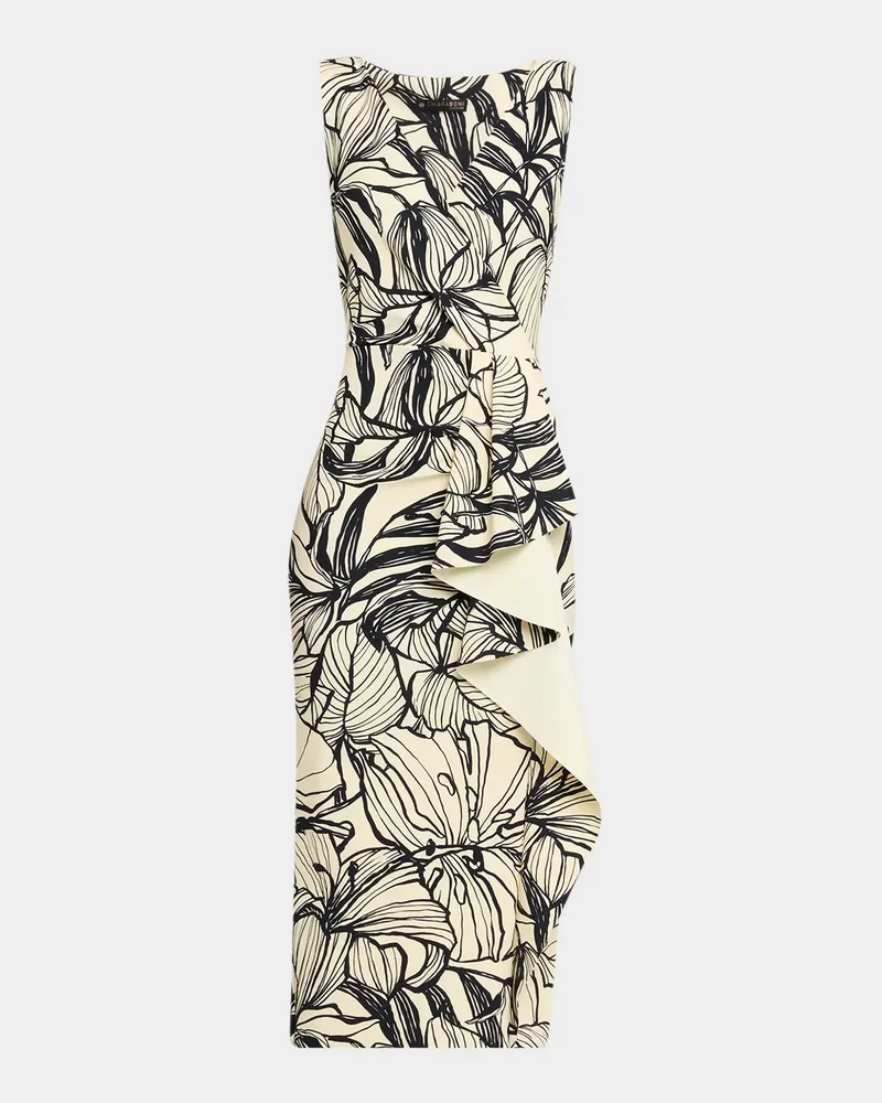 Sayon Botanical-Print Bodycon Midi Dress