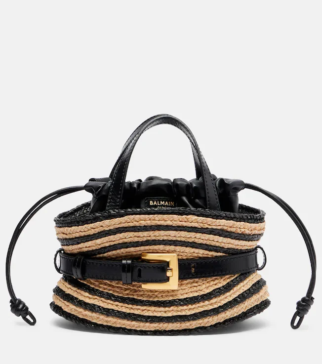 Raffia-effect striped top-handle bag