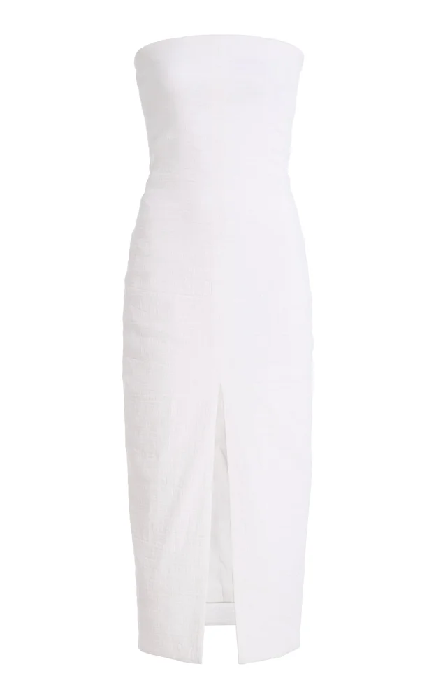 The Ames Strapless Linen-Blend Midi Dress
