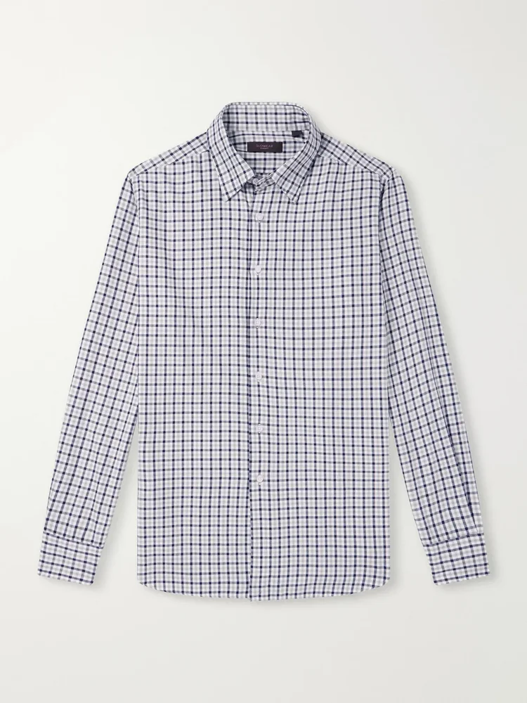 Glanshirt Button-Down Collar Checked Cotton Shirt