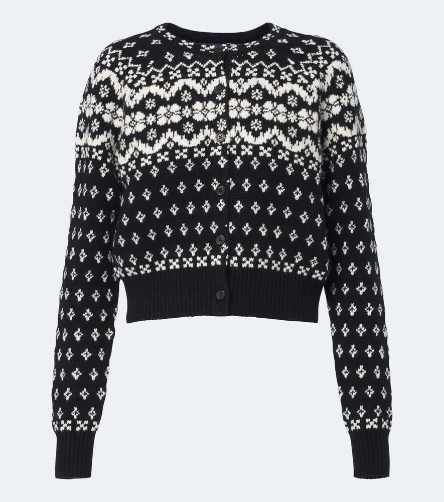 Jacquard wool, cotton, and alpaca cardigan