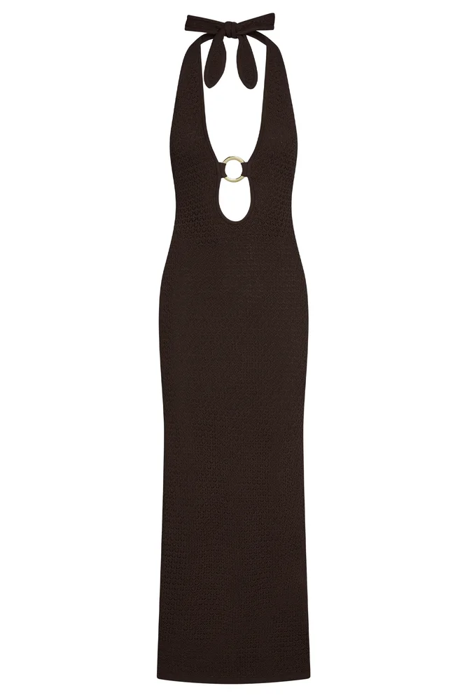 Montego Halter Dress - Espresso Lace Crochet
