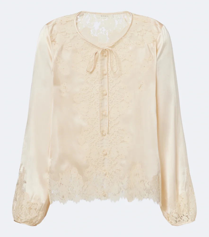 Lucine lace-trimmed silk satin blouse