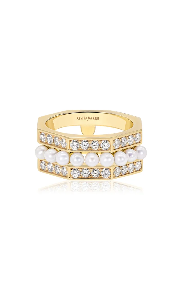 Mermaid Petite 18K Yellow Gold, Diamond And Pearl Ring