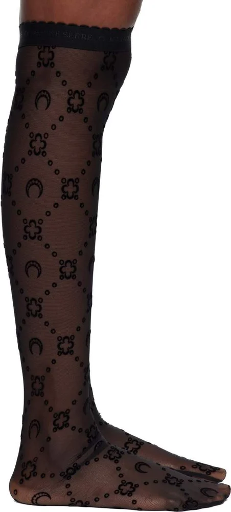 Black Moonogram Mesh Flock Long Socks