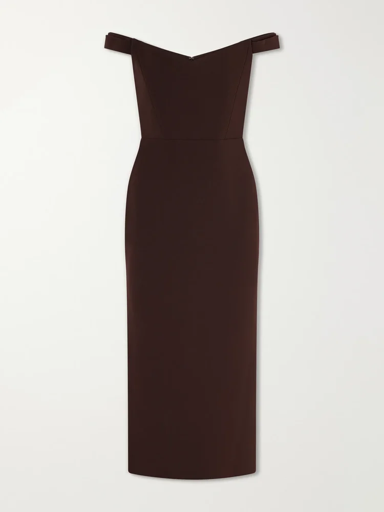 Off-the-shoulder crepe midi dress